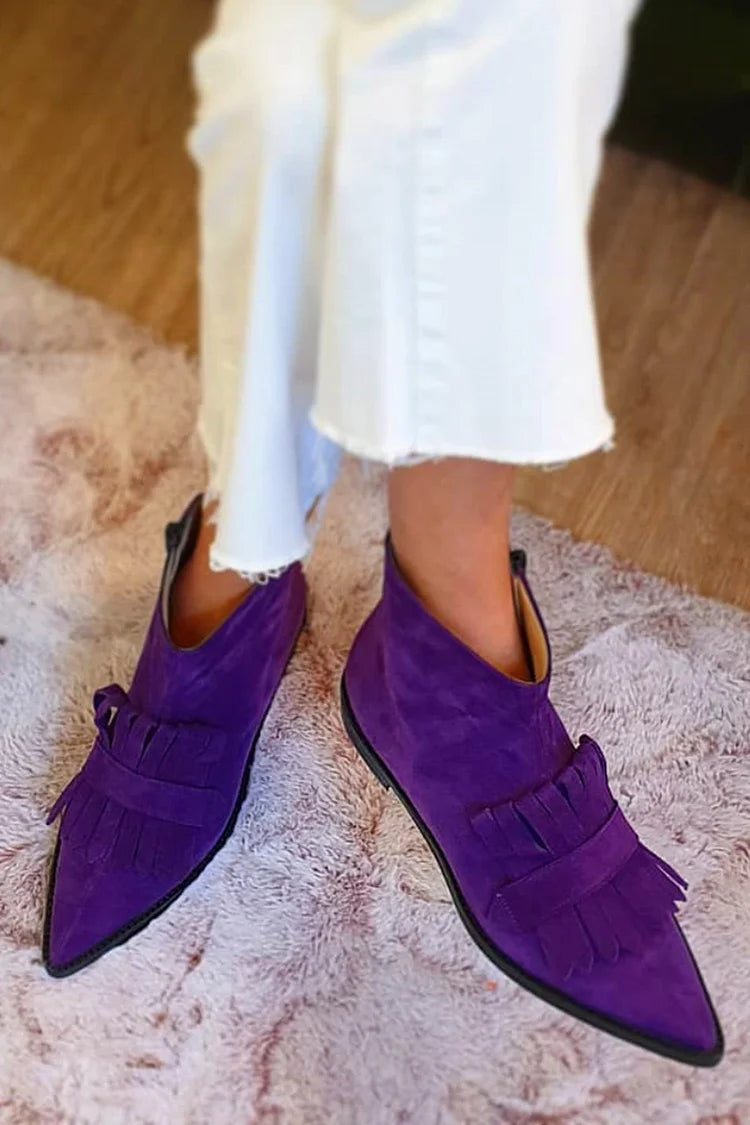 POINTED ANKLE BOOT WITH DECORATIVE FRINGES