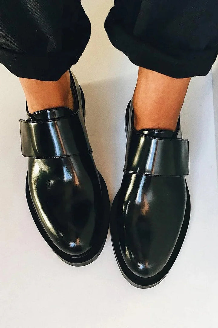 SHINY LOAFERS WITH WIDE STRAP