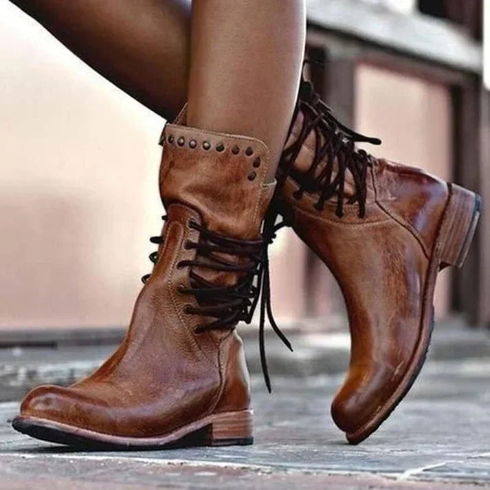 LACED BOOTS WITH STUDDED DETAILS