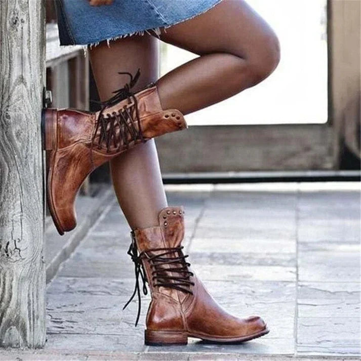 LACED BOOTS WITH STUDDED DETAILS