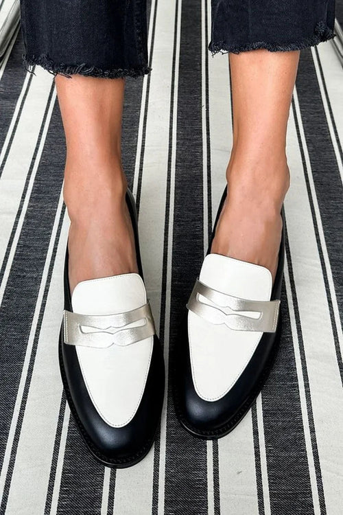 BICOLORED LOAFERS WITH METAL DETAIL
