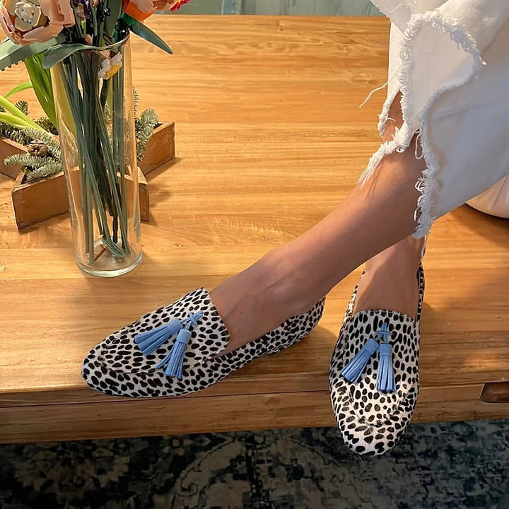 SPOTTED LOAFERS WITH BLUE TASSELS