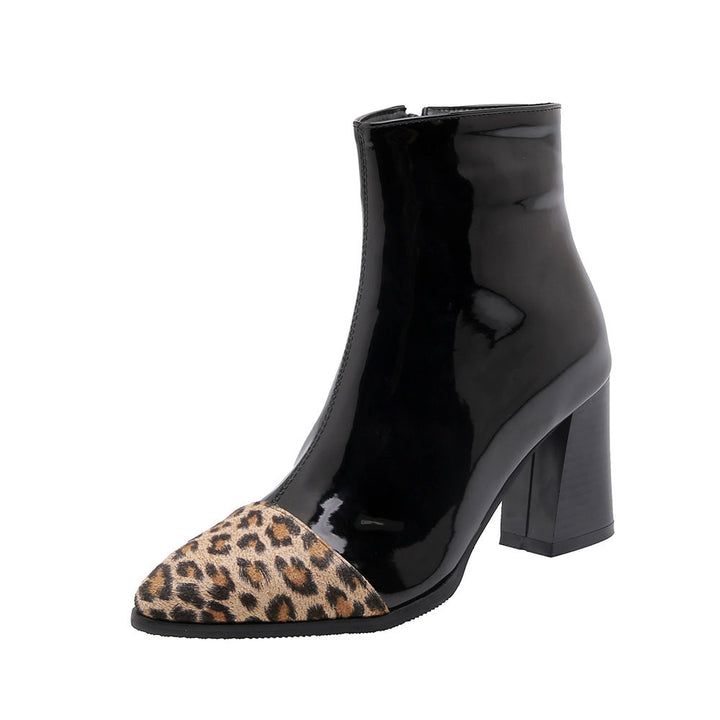 SHINY ANIMAL PRINT ANKLE BOOTS WITH WIDE HEEL