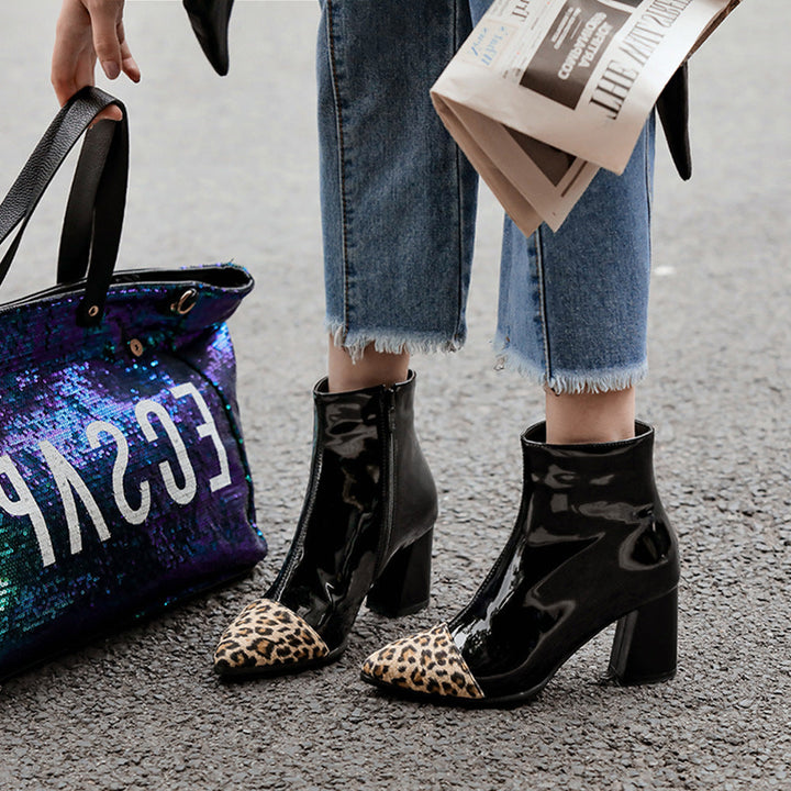 SHINY ANIMAL PRINT ANKLE BOOTS WITH WIDE HEEL