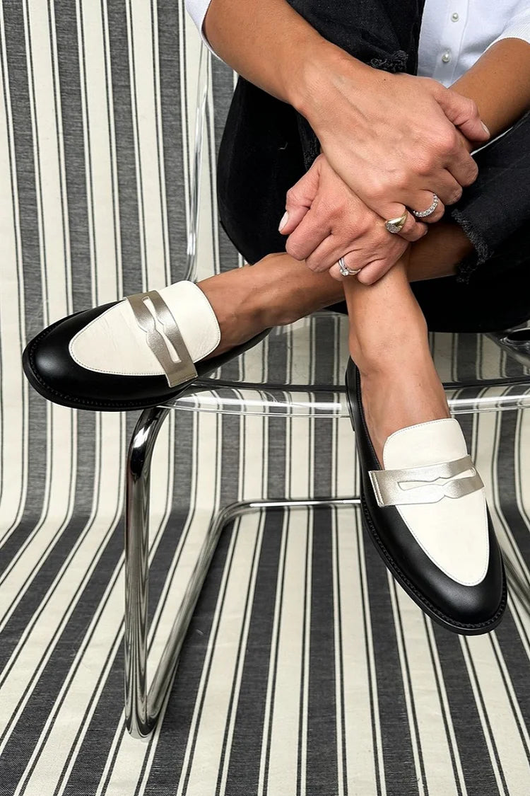 BICOLORED LOAFERS WITH METAL DETAIL