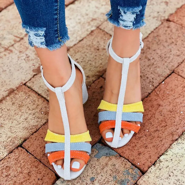 MULTICOLOR SANDAL WITH T-BAR