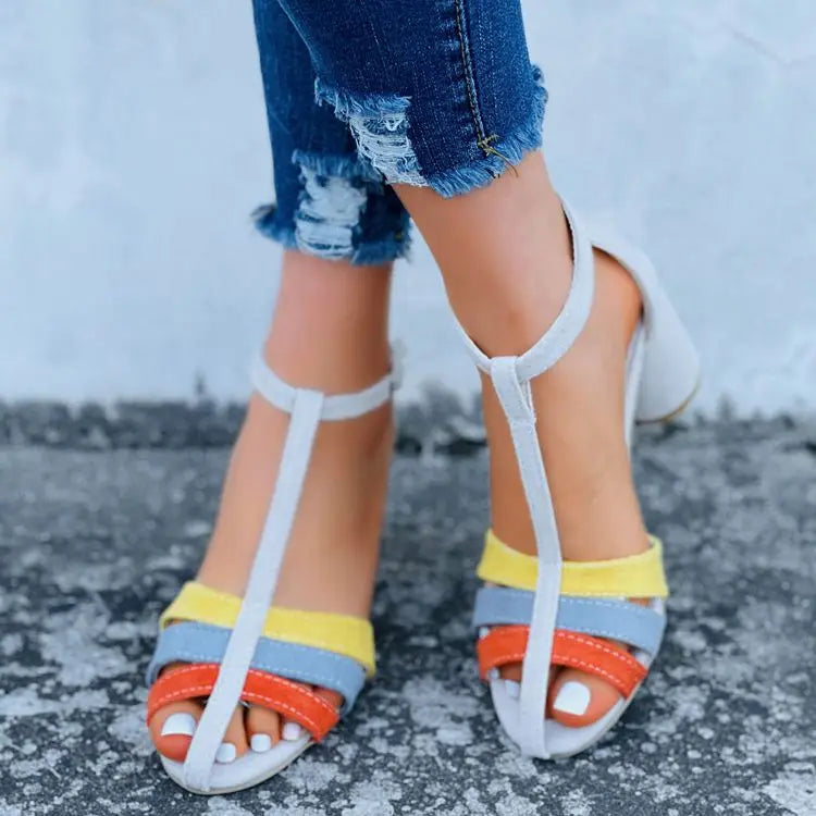 MULTICOLOR SANDAL WITH T-BAR