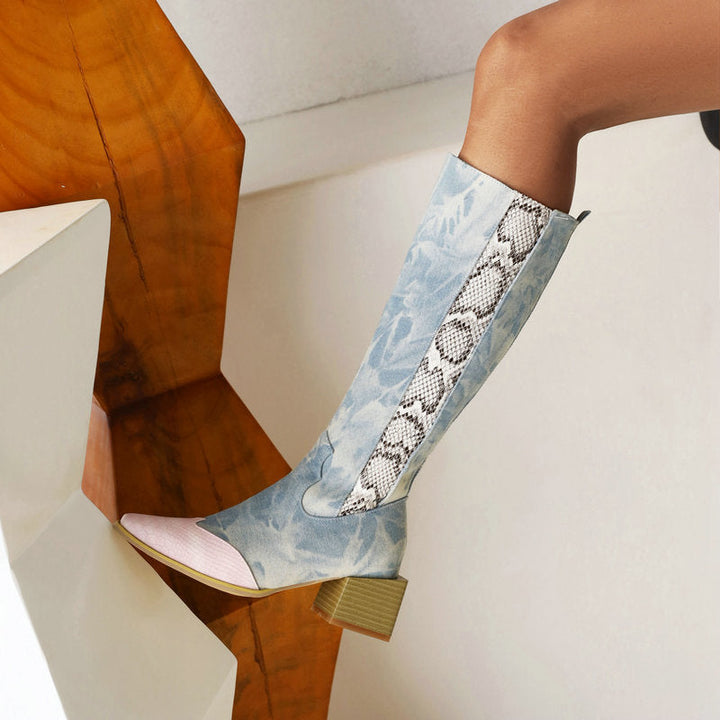 DENIM BOOTS WITH SNAKE DETAIL