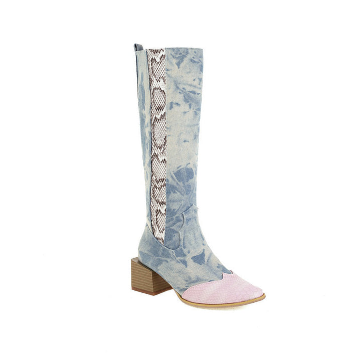 DENIM BOOTS WITH SNAKE DETAIL