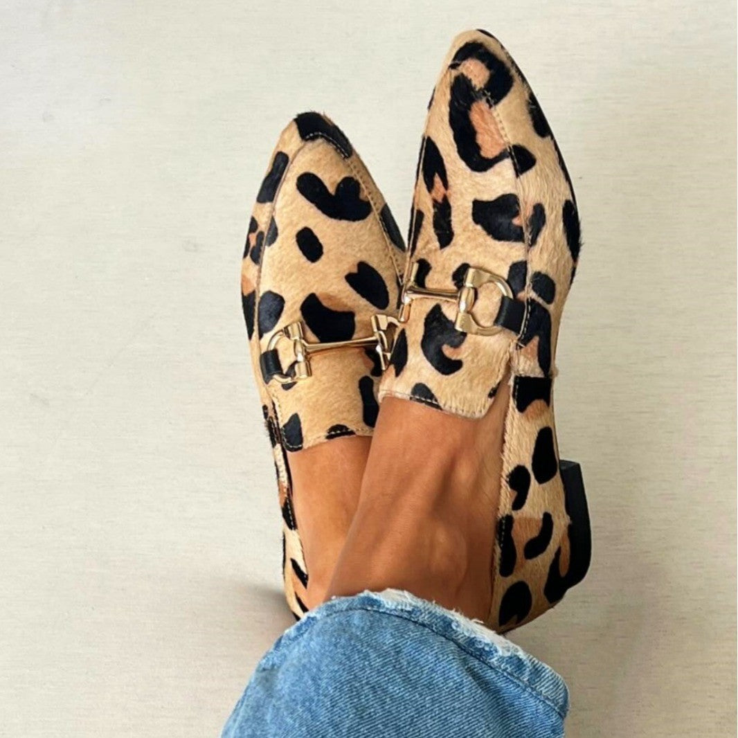ANIMAL PRINT LOAFER WITH DECORATIVE BUCKLE