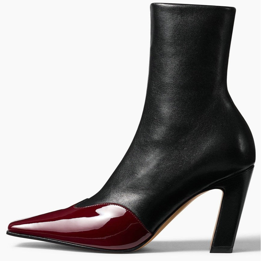 TWO-TONE LACQUERED POINTED ANKLE BOOT