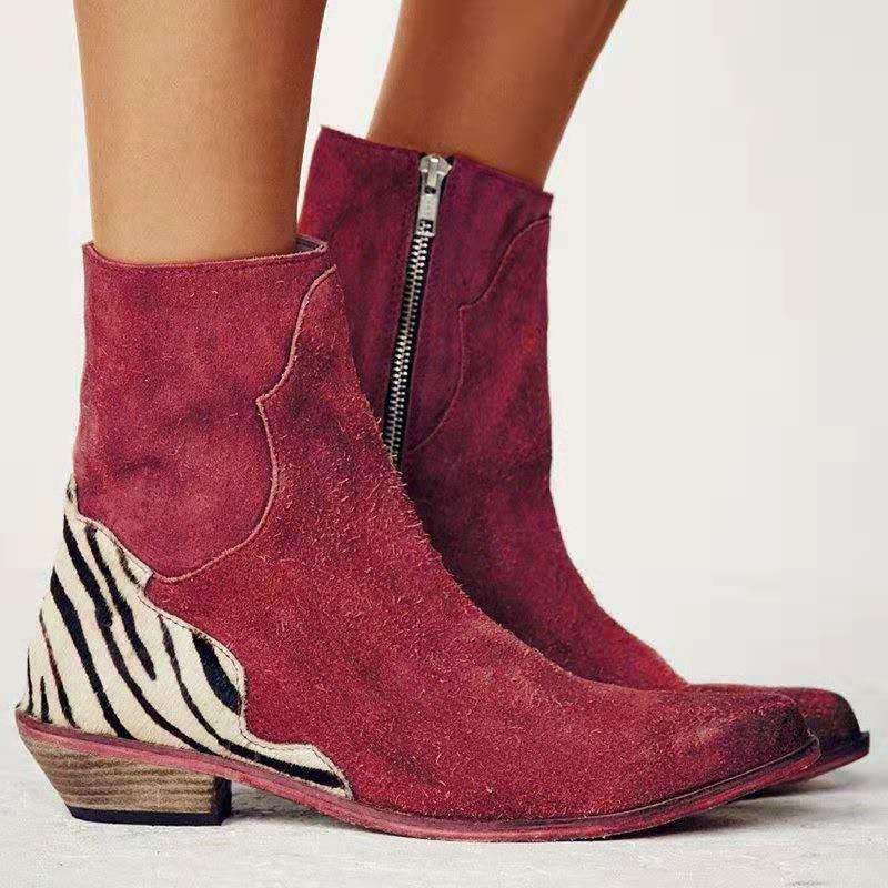 WILD COUNTRY RED ANKLE BOOTS WITH ANIMAL PRINT DETAILS