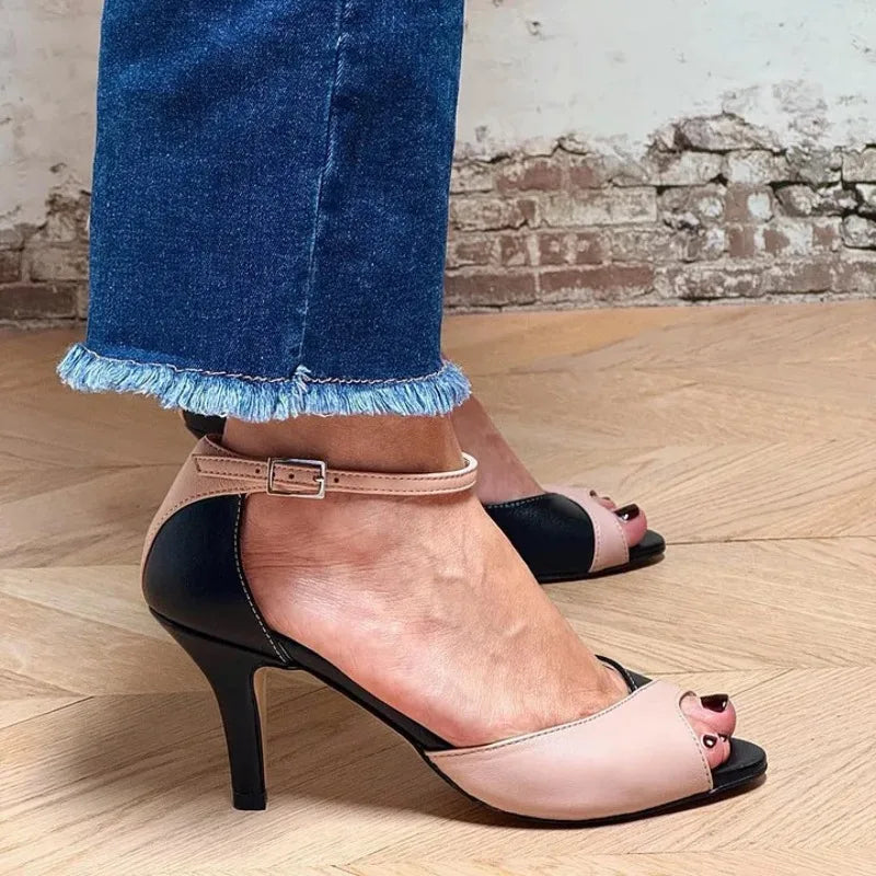 ELEGANT BICOLOR SANDAL WITH ANKLE STRAP