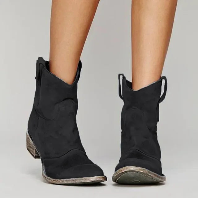 SUEDE EFFECT WESTERN STYLE BOOTS