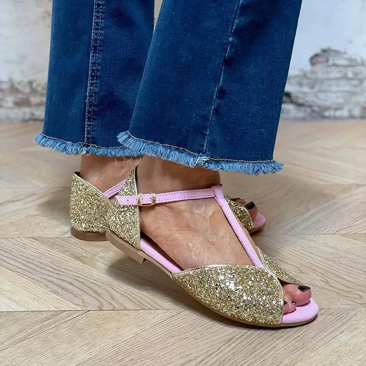 SANDAL WITH T-BAR STRAP AND STABLE HEEL