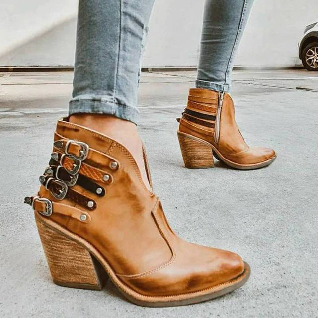 ANKLE BOOT WITH HEEL AND DECORATIVE BUCKLES