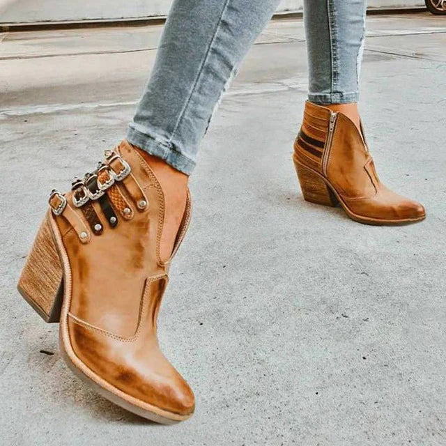 ANKLE BOOT WITH HEEL AND DECORATIVE BUCKLES