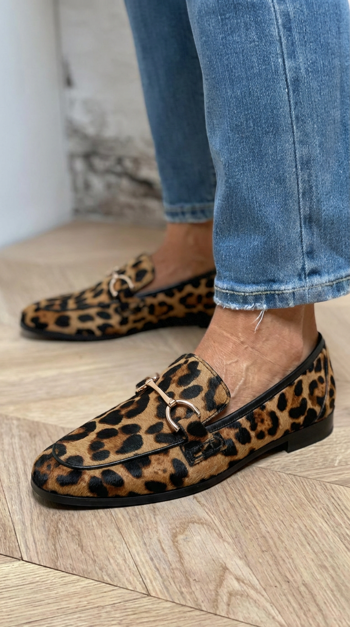 ANIMAL PRINT LOAFER WITH METALLIC DETAIL