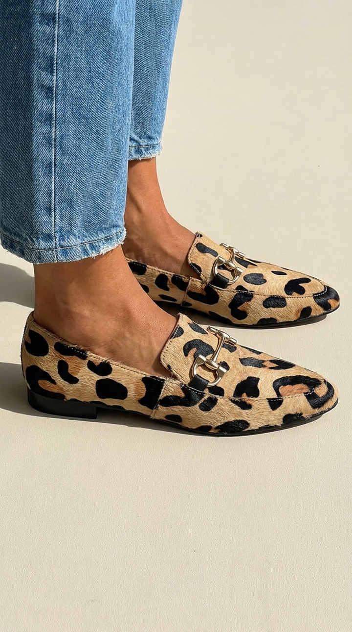 ANIMAL PRINT LOAFER WITH DECORATIVE BUCKLE
