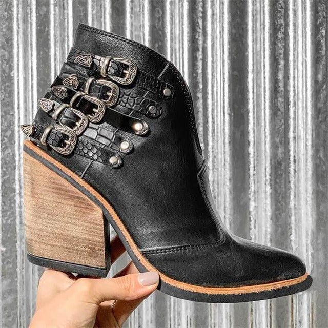 ANKLE BOOT WITH HEEL AND DECORATIVE BUCKLES